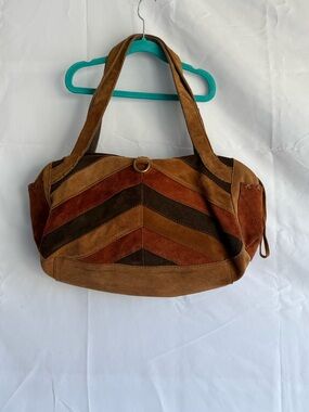Lucky Brand Leather Patchwork Shoulder Bag Brown Suede Boho Slouchy Hobo Purse